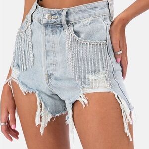 Crystal Embellished Denim Shorts